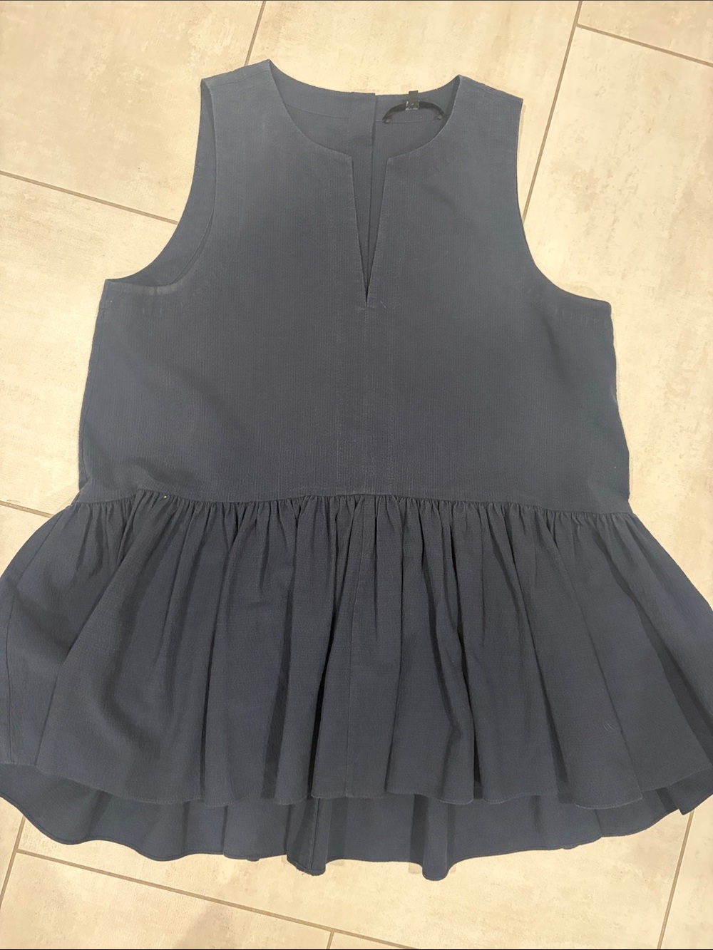 Tibi Navy Textured Sleeveless Peplum Top 6